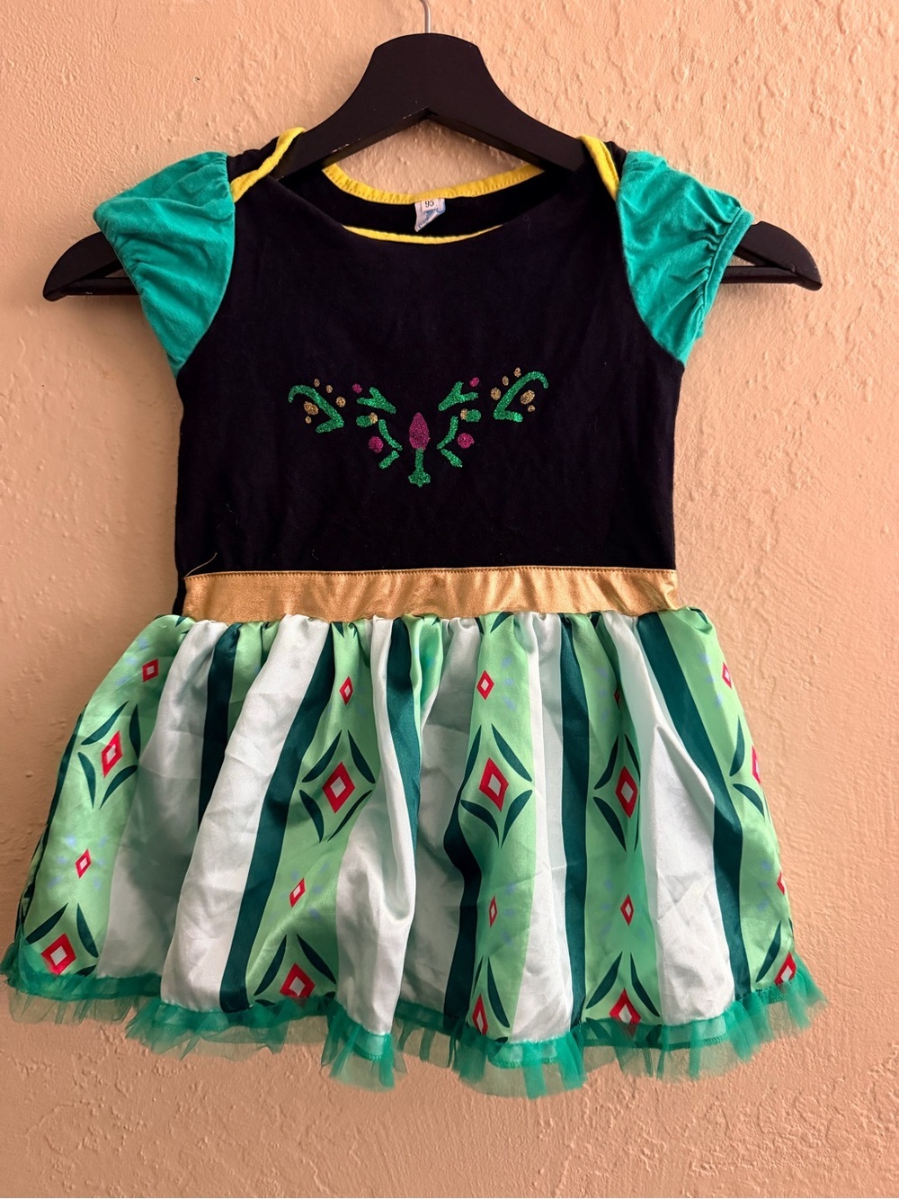 Girls Green and Black Princess Halloween Costume Dress with Gold Waist